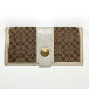 Vintage Coach Signature Canvas Trifold Wallet Brown Khaki Cream Patent Trim Y2K